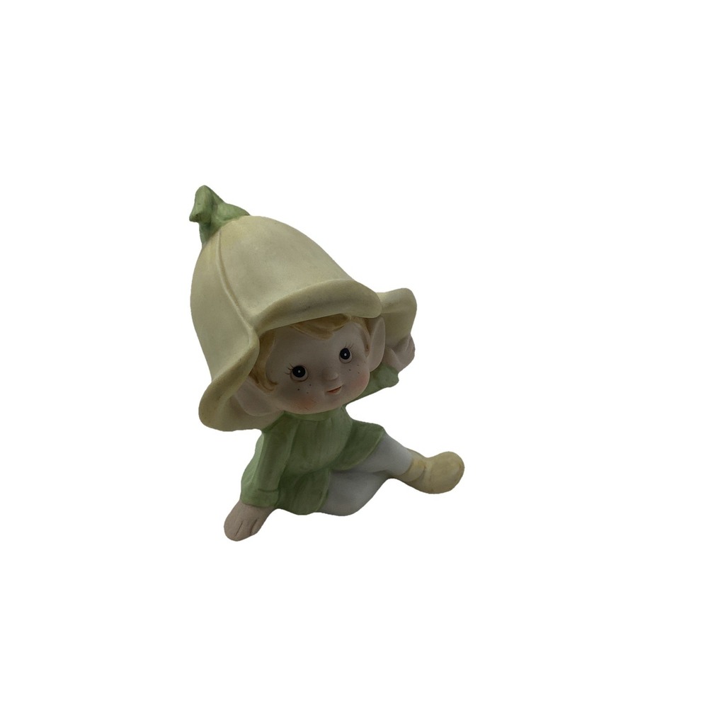 VINTAGE HOMCO PIXIE ELF FAIRY PORCELAIN FIGURINE Yellow/ Green #5615